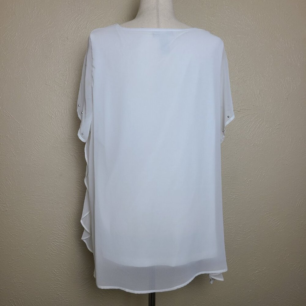 Alfani Women Short Sleeves Top Blouse White Beaded Size 1X A498 - Picture 5 of 10
